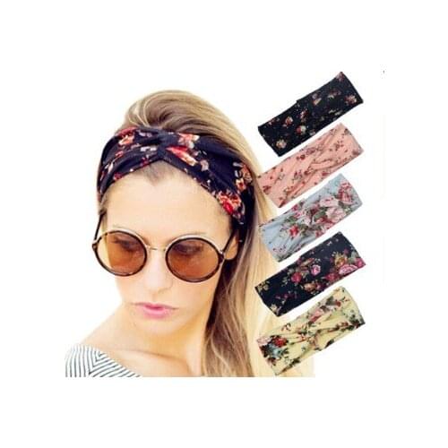 60pcs/lot DIY Simple Multi Printing Silk Headbands Cross Elasticity Ventilation Hair Band Styling Tools Accessories HA627