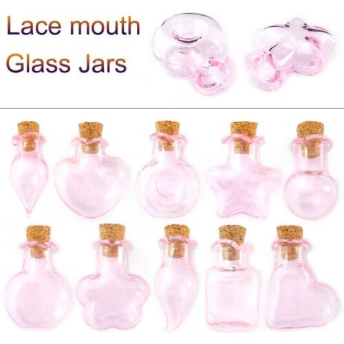 8PCS Mini Pink Glass Empty Sample Jars Wishing Bottle Empty Storage Vials DIY Pendants Cork Stopper Home Decoration