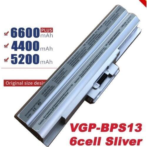 11.1V 5200mAh Laptop Battery VGP-BPS13 For Sony VGP-BPS13/S BPS13AS BPS13B/S BPS13A/S VGN-CS28 BPS13 VGN-CS Silver Free shipping