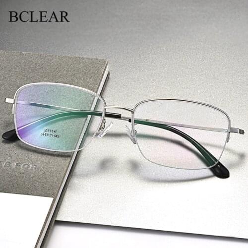 BCLEAR Men Fashion Semi-Rimless Titanium Alloy Glasses Frames for Men Eyewears Flexible Legs IP Electroplating Spectacles