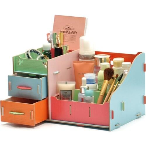Wooden Storage Box Cute Cat Pen Box Desktop Sundries Storage Assembly DIY Wood Makeup Organizer Cosmetics Storage Box
