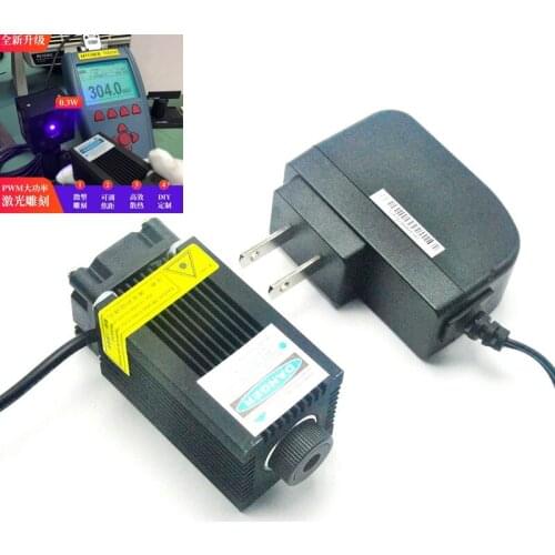Focusable 405nm 300mw Purple - Violet Blue Dot Laser Diode Module 33mm*50mm w Cooling Fan & 12V Adapter