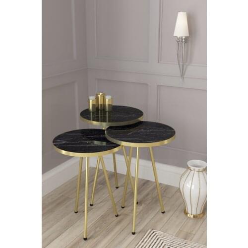 Zigon Coffee Table Black Marble 3 pcs Gold Leg coffee table