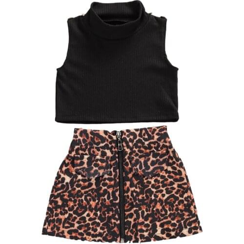 2020 Summer New Toddler Kid Baby Girl Leopard Clothes Crop Top +Skirts 2PCS Summer Outfit Set Size 2-6Y