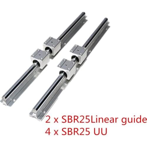 Linear Rail 2pcs SBR25 1200 1500mm Fully Supported Slide Shaft Rod Guide + 4pcs SBR25UU Block