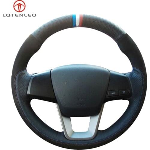 LQTENLEO Black Suede Leather Car Steering Wheel Cover For Hyundai ix25 2014-2018 Creta 2016-2018 ix35 2018 Elantra 2017 2018