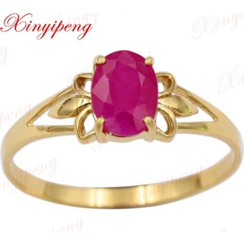 Xin yi peng 18 k yellow gold inlaid natural ruby ring set with 5 * 7 mm women ring is contracted and generous