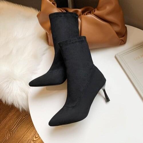 2020 New Autumn Winter High Heel Womens Shoes Pointed Toe Stiletto Boots Black Stretch Thin Socks Boots Marti Boots Sexy