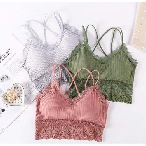 2021 New Soft Cotton Women Flower Laces Sports Bra Yoga Top Gym Fitness Seamless Push Up Yoga Bra Padded Sports Top Bra