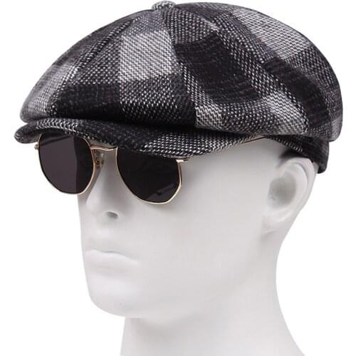 New Mens Casual Newsboy Hat Spring and Autumn Retro Beret Hat Wild Lattice Hats Unisex Octagonal Cap Leisure Sports Sun Caps