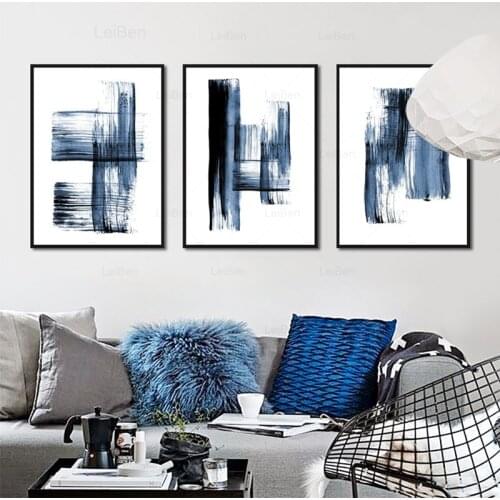 Abstract Modern Minimalist Poster Blue Graffiti Casual Simple Print Canvas Picture For Living Room Study Decor Color Customized