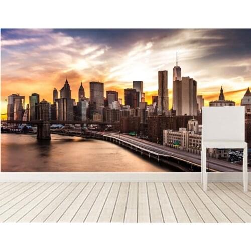 Custom USA Skyscrapers Rivers Roads Sky Night Brooklyn Cities wallpapers,living room sofa tv wall bedroom photo mural wallpaper