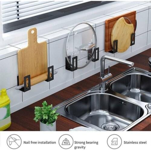 2pcs Stainless Steel Cutting Board Storage Rack Space Saving Wall Mounted Pot Lid Holder Sink Organizer Kitchen Shelf