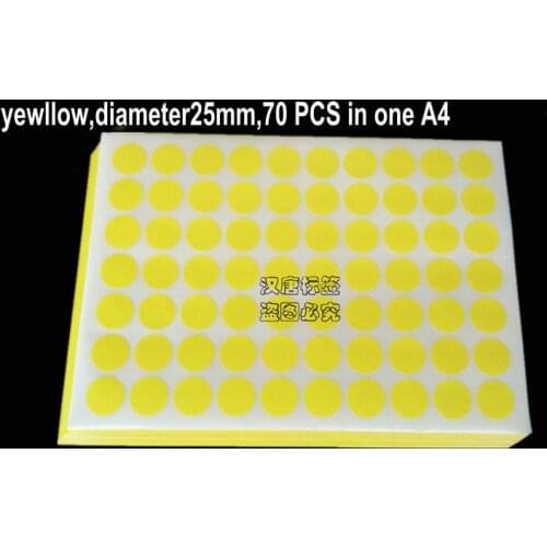A4 Self-adhesive Sticker 25x25mm Diameter 25mm Round Label Sticker Yellow Color Circle For Laser Printer Accept Custom Order