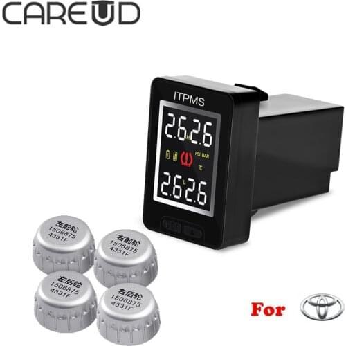 CAREUD U912 TPMS for Toyota Tire Pressure Monitoring 4 Mini External Sensor Auto Alarm Support BAR PSI Wireless TPMS Toyota