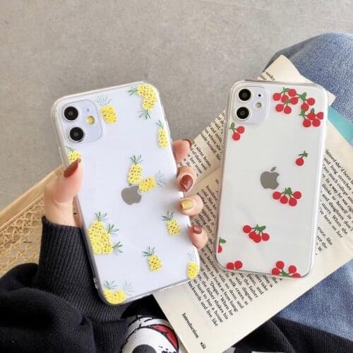 Fine Hole TPU Mobile Phone Shell for Apple Se Cherry Pineapple Transparent Soft Xsmax iPhone 7Cases Women