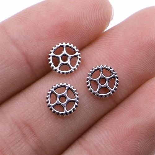 WYSIWYG 50pcs Gear Charms Pendant DIY Jewelry Findings For Jewelry Makingantique Silver Color Tone 8mm