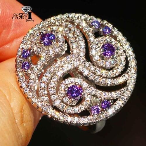 YaYI Jewelry Princess Cut 5.9 CT Purple Zircon Silver Color Engagement Rings wedding Heart Rings Girls Party Rings Gifts