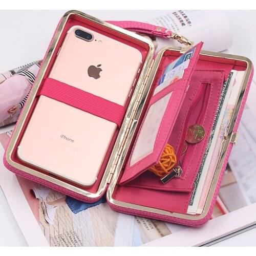 Womens Leather Cellphone Pouch Case Cover Multifunction Wallet Clutch Coin Zipper Purse Organizer