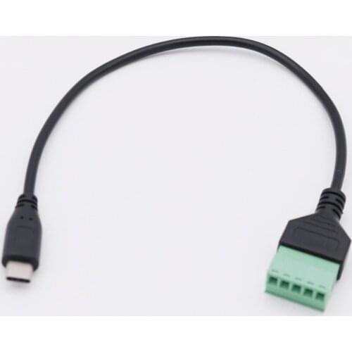 1pcs 1FT USB-C USB 3.1 Type-C Male to 5 Pin Screw with Shield Solderless Terminal Plug Adapter Connector Cable Lead 30cm