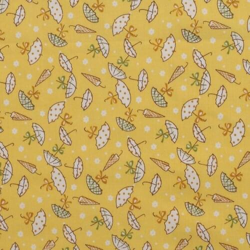 1 yard Cotton Poplin Fabric for sewing pathwork, dress, cloth, bedding - Small Umbrella on Yellow background (width=145cm)