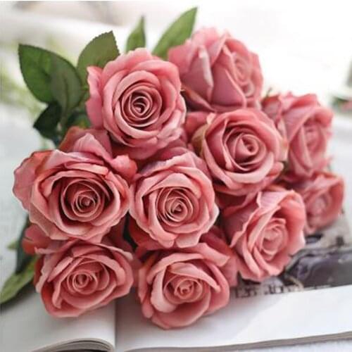10pcs Artificial Flowers Peony Tea Rose Bouquet Real Touch Single Head Roses Flower Bunch Bride Wedding Home Garden Decoration
