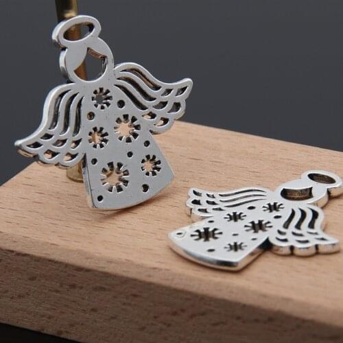 10pcs Silver Color Lovely Guardian Angel Wings Charms Making Metal Keychain Necklaces Jewelry 26x27mm A3326