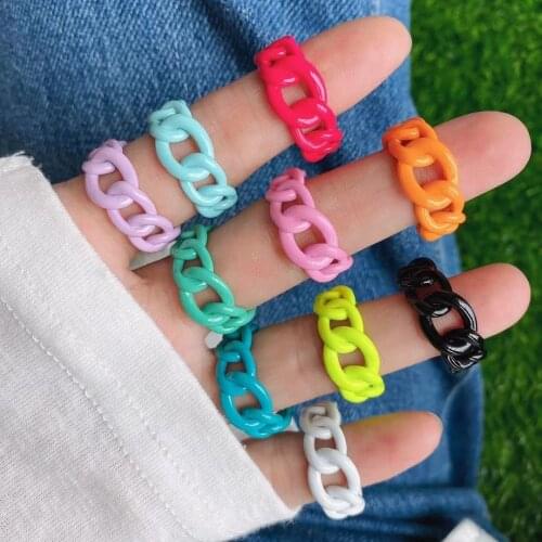10PCS, Adjustable Rainbow DIY Chain Hollow Geometric Enamel Colorful Ring For Women Female Jewelry Party Gift