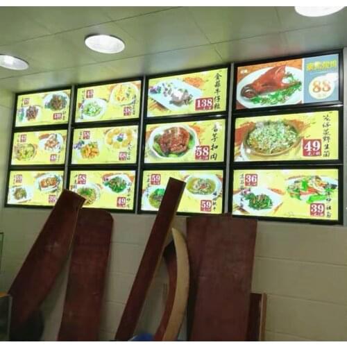 12PCS X A2 Wall Mounted Ultra Slim Magnetic Aluminum Frame LED Illuminated Menu Light Box For Restaurant Fast Food Store