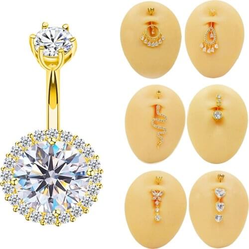 1pc Navel Rings Belly Button Ring 925 Sterling Silver CZ Navel Piercing Barbell Body Jewelry