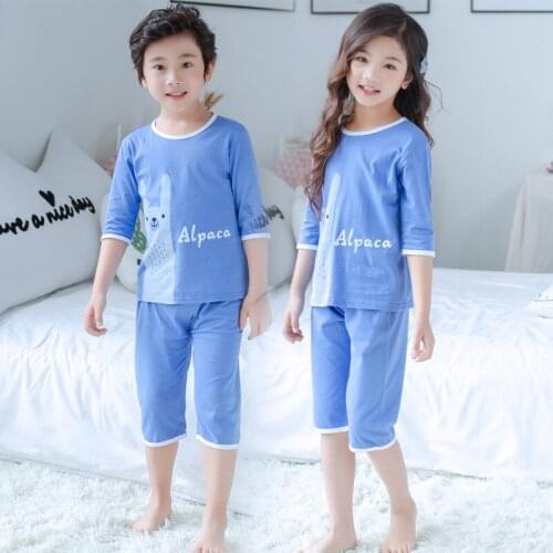 Baby Pajamas Blue Sets Cotton Boys Sleepwear Suit Girls Pajamas Three Quarter Sleeve Pijamas Tops+Pants 2pcs Children Clothing