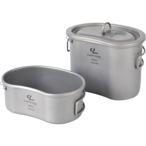2 In 1 Outdoor Camping Pure Titanium Lunch Box Pot Bowl Folding Handle Cup Lunch Box Hiking Picnic Cookware Army Kit Tools