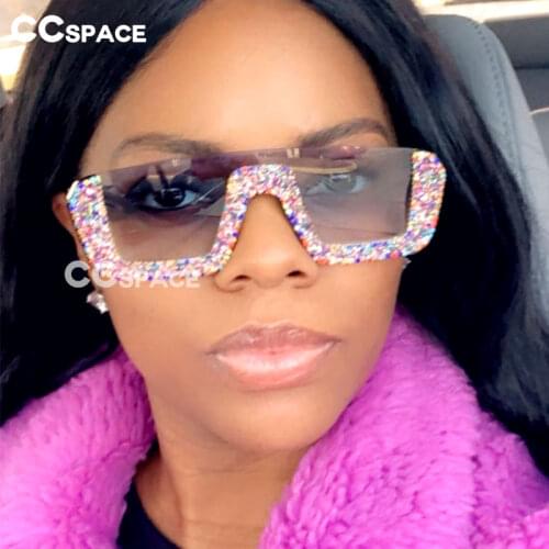 47372 Half Frame One Lens Luxury Diamond Square Sunglasses Men Women Fashion Shades UV400 Vintage Glasses