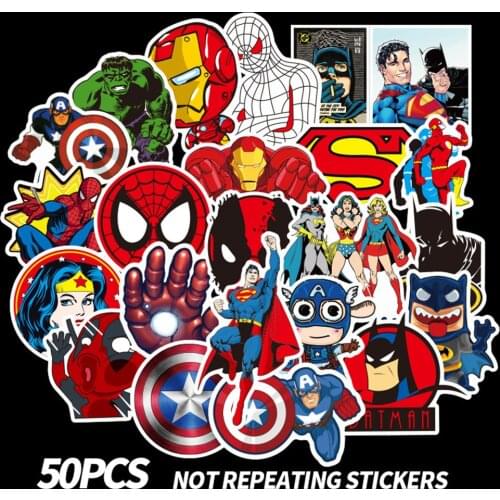 50 pcs Cartoon Marvel Hero Anime Figure Waterproof Toys Sticker Laptop Suitcase Bicycle Stickers Super Hero Graffiti Decal
