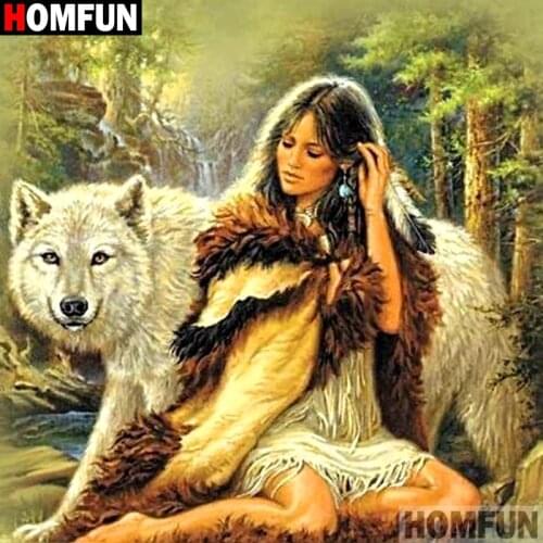 HOMFUN Full Square/Round Drill 5D DIY Diamond Painting "Beautiful wolf" Embroidery Cross Stitch 5D Home Decor A09141