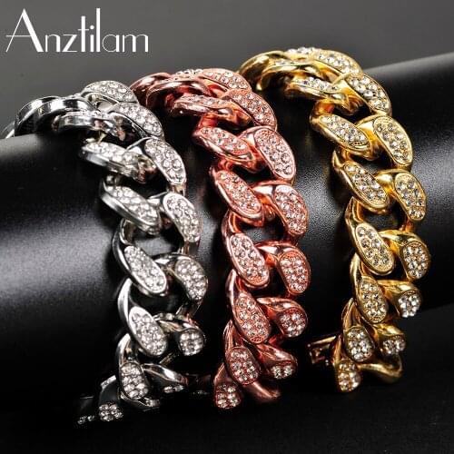 20mm Hip Hop Bling Cuban Chain Iced Out Bracelet for Men Miami Link Hand Chain for Women Goth Jewelry Free Shipping