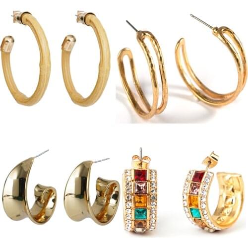 Bohemia Faux Bamboo Hoop Huggie Earrings Chunky Women Girls C-Shaped Pendant Earrings Large Circle Earrings Pendiente