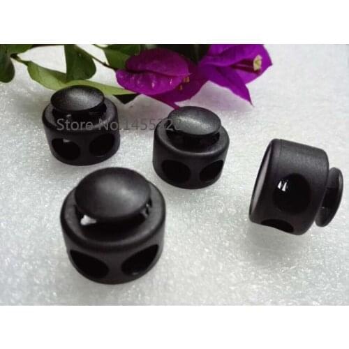50 units / lot large black plastic ball lock round of alternating plastic cord plugs holes 7 mm bungee cord free shipping