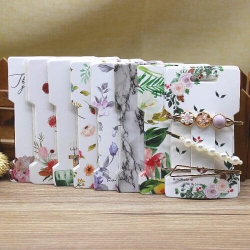 50Pcs Multi-Style Paper Hairpin Card11.5*6.5cm DIY THANK YOU marbling style hair ornaments clip claw package card