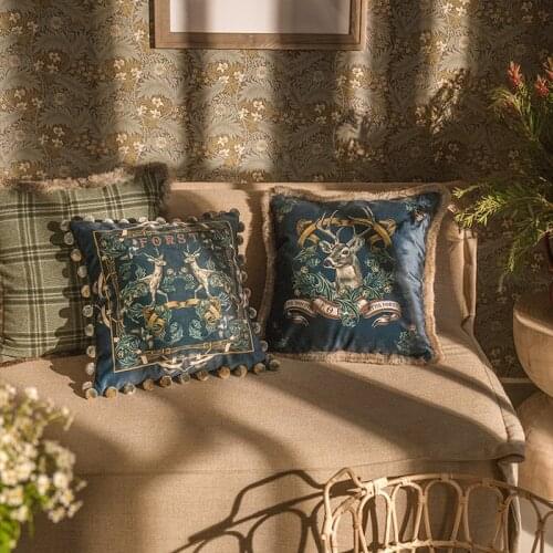 DUNXDECO Art Home Cozy Couch Cushion Cover Decorative Pillow Case Luxury Vintage Forest Elk Check Warm Sofa Bedding Coussin