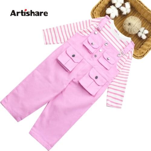 Girls Clothes Striped Tshirt + Jumpsuit Costume For Girls Casual Style Tracksuit Girl Spring Autumn Childrens Tracksuits 6 8 10