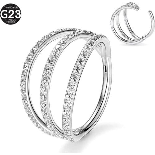 G23Titanium Earring Nose Piercing Hinged Segment Zircon stone 3 Fans Out Design Side Nose Ring Stud Cartilage Helix Body Jewelry