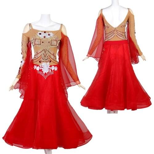 Exquisite Rhinestone Ballroom Dance Dress Women Waltz Standard Dance Tango Competition Performance Dresses Customized DC4213