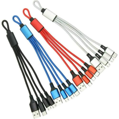 3 in 1 Multi 8Pin Micro USB Type C Cable for iPhone Xiaomi Huawei Samsung Sony Mobile Phone Keychain Fast Charger Cord
