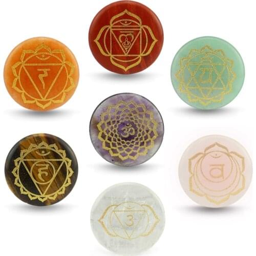 Chakra Stones with lapis lazuli 30MM Engraved Symbols Polished Palm Stone Reiki Crystal Healing Natural Stone Divination