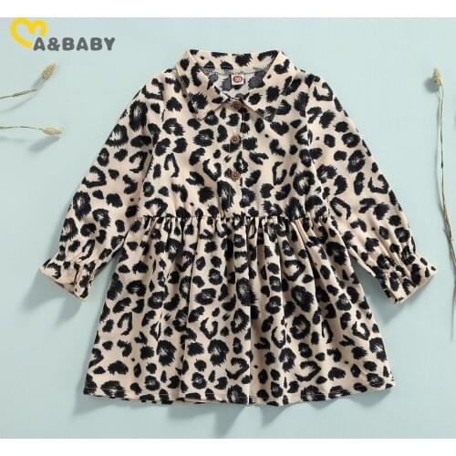 Ma&Baby 2-7Y Autumn Spring Child Toddler Kid Girls Dress Leopard Print Ruffles Long Sleeve Dresses For Girls Tunic DD43