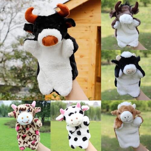 Animal Hand Puppet Marioneta Puppet Dolls Plush Cow Ox Bull Hand Doll Learning Baby Toys Marionetes Fantoche Puppets