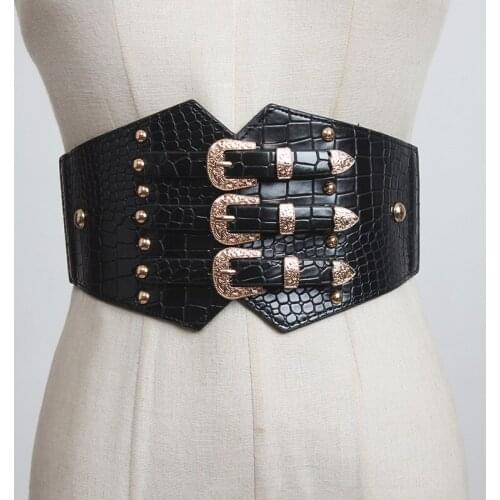 SeeBeautiful Metal Pin Buckle Irregular Wide PU Leather Waist Seal Belt Girdle New Fashion 2020 Autumn Winter Women M496