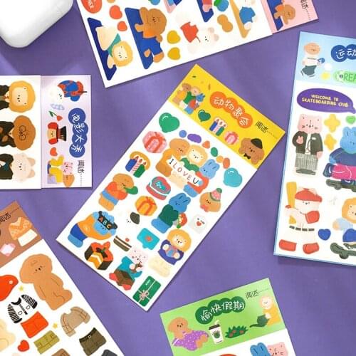 Cartoon Animal Scrapbooking Material Sticker Aesthetic Cute Junk Journal Diary Phone Decoration Stationery Staickers Craft