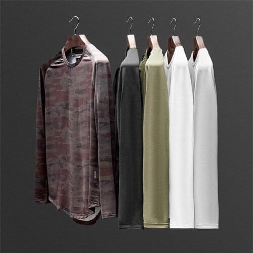 Mens fitness long sleeve T-shirt mens casual fashion tight T-shirt mens fitness T-shirt top jogger